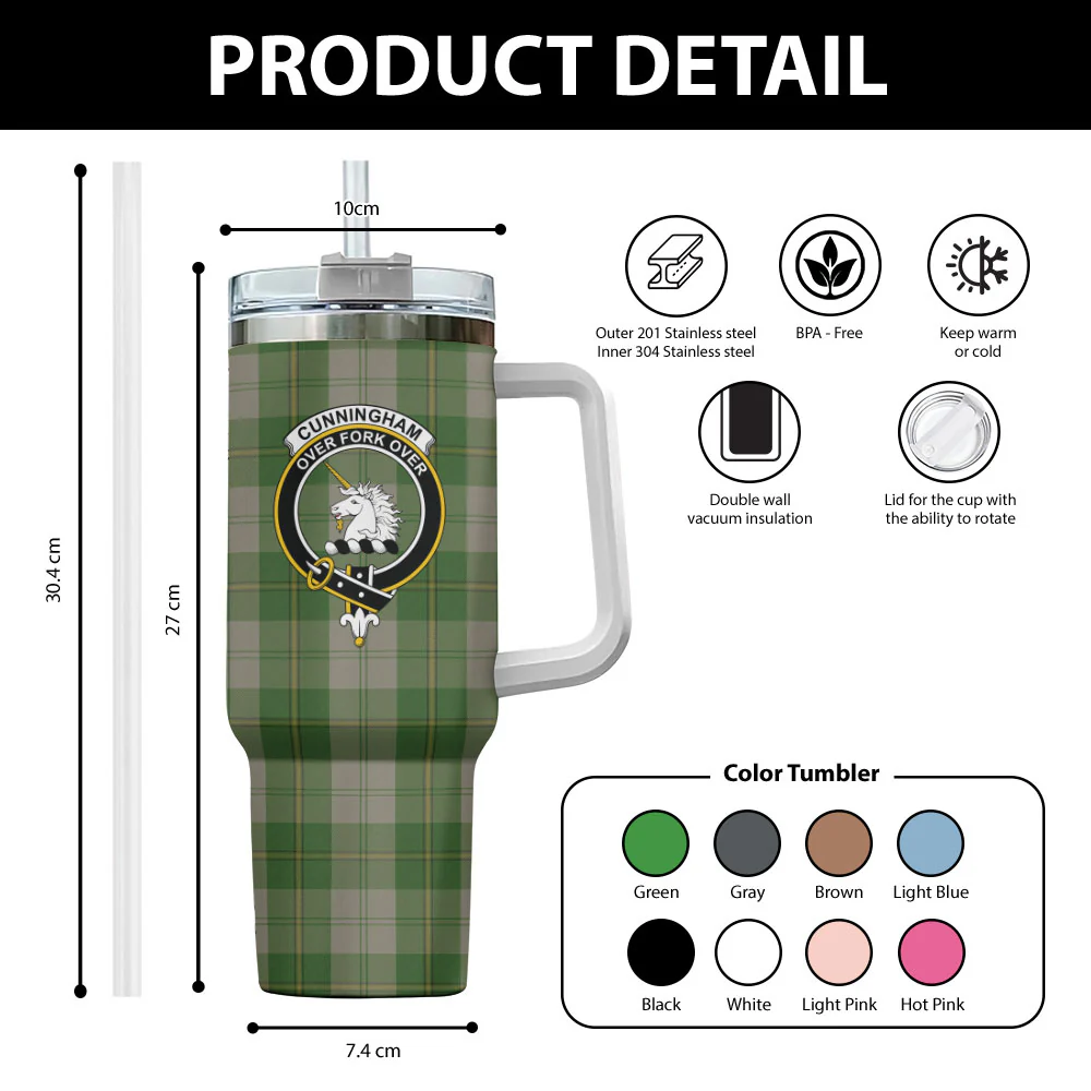 Scottish Cunningham Dress Green Dancers Clan Badge Tartan 40oz Tumbler - Image 2