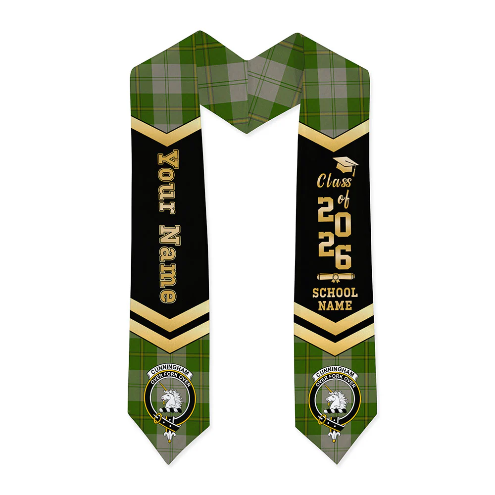Scottish Cunningham Dress Green Dancers Clan Badge Tartan Graduation Stole Black Gold Honor