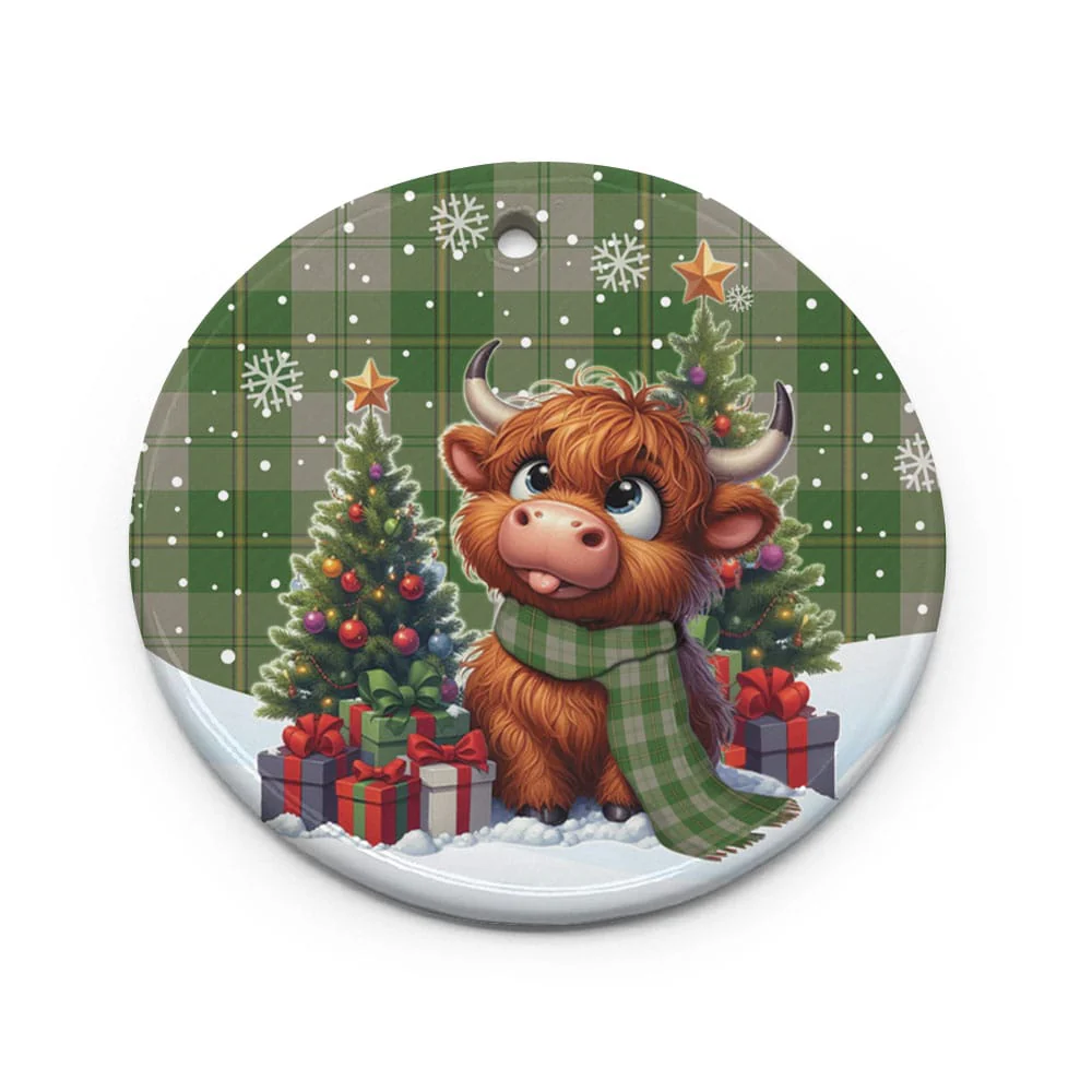 Scottish Cunningham Dress Green Dancers Tartan Ceramic Ornament Cute Highland Cow Christmas - Image 2