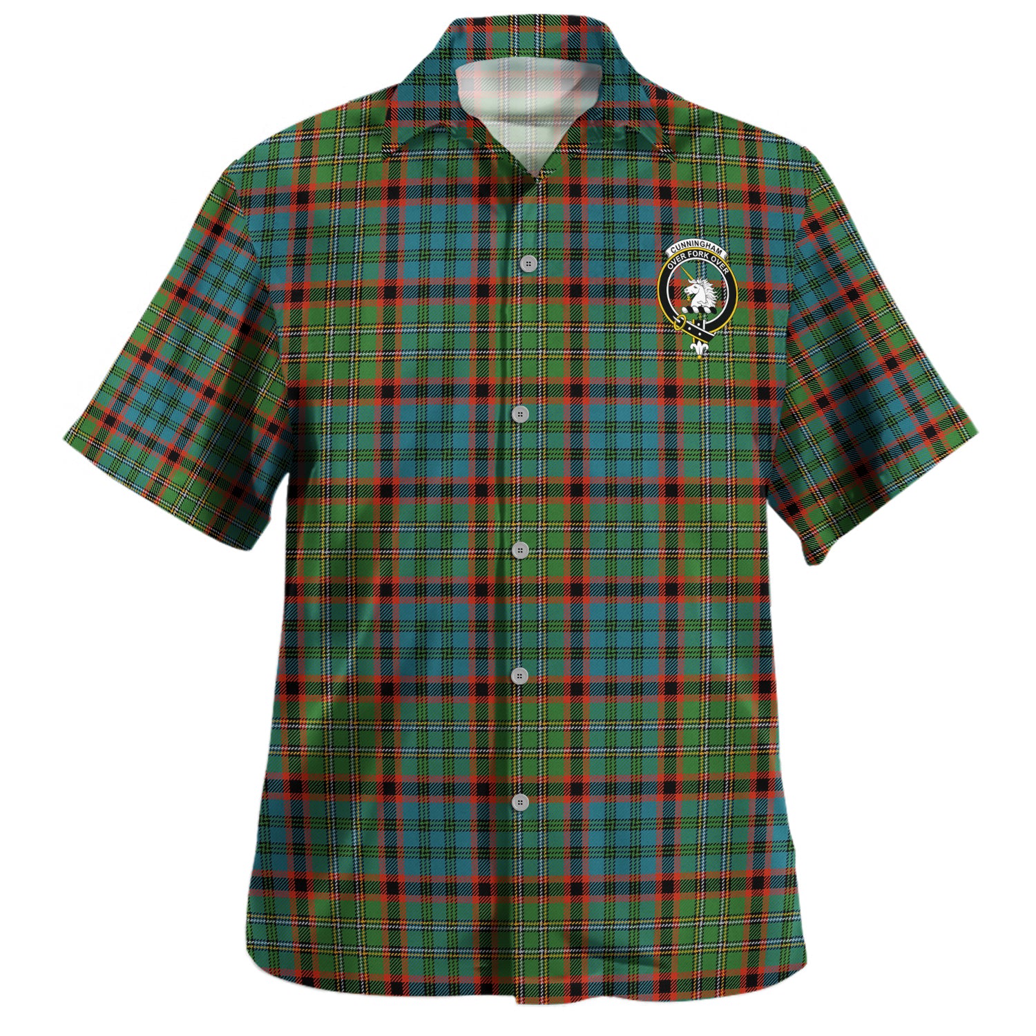 Scottish Cunningham Hunting Ancient Clan Badge Tartan Hawaiian Shirt - Image 2