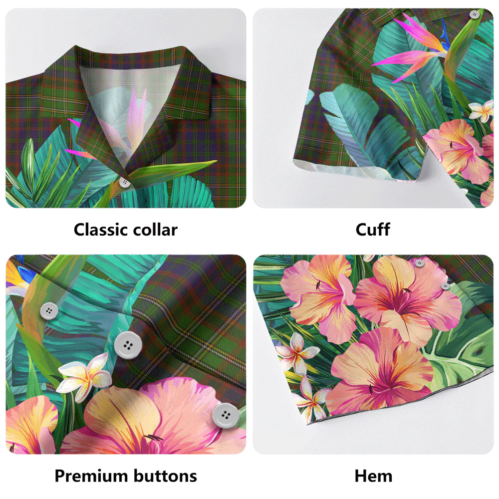 Scottish Cunningham Hunting Modern Clan Badge Tartan Hawaiian Shirt Bouquet Tropical Style - Image 5