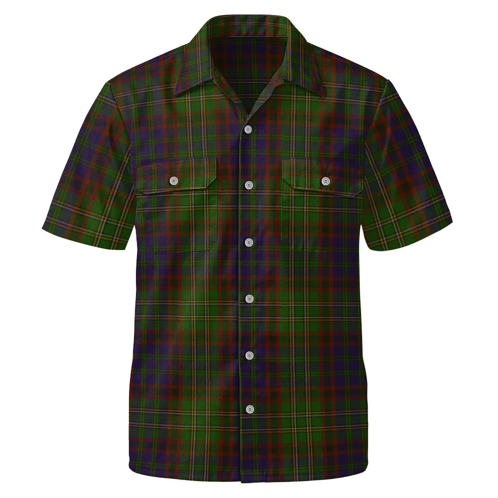 Scottish Cunningham Hunting Modern Clan Badge Tartan Short Sleeve Work Shirt