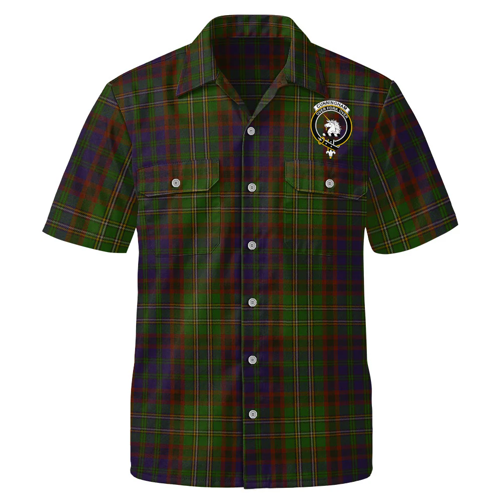 Scottish Cunningham Hunting Modern Clan Badge Tartan Short Sleeve Work Shirt - Image 2