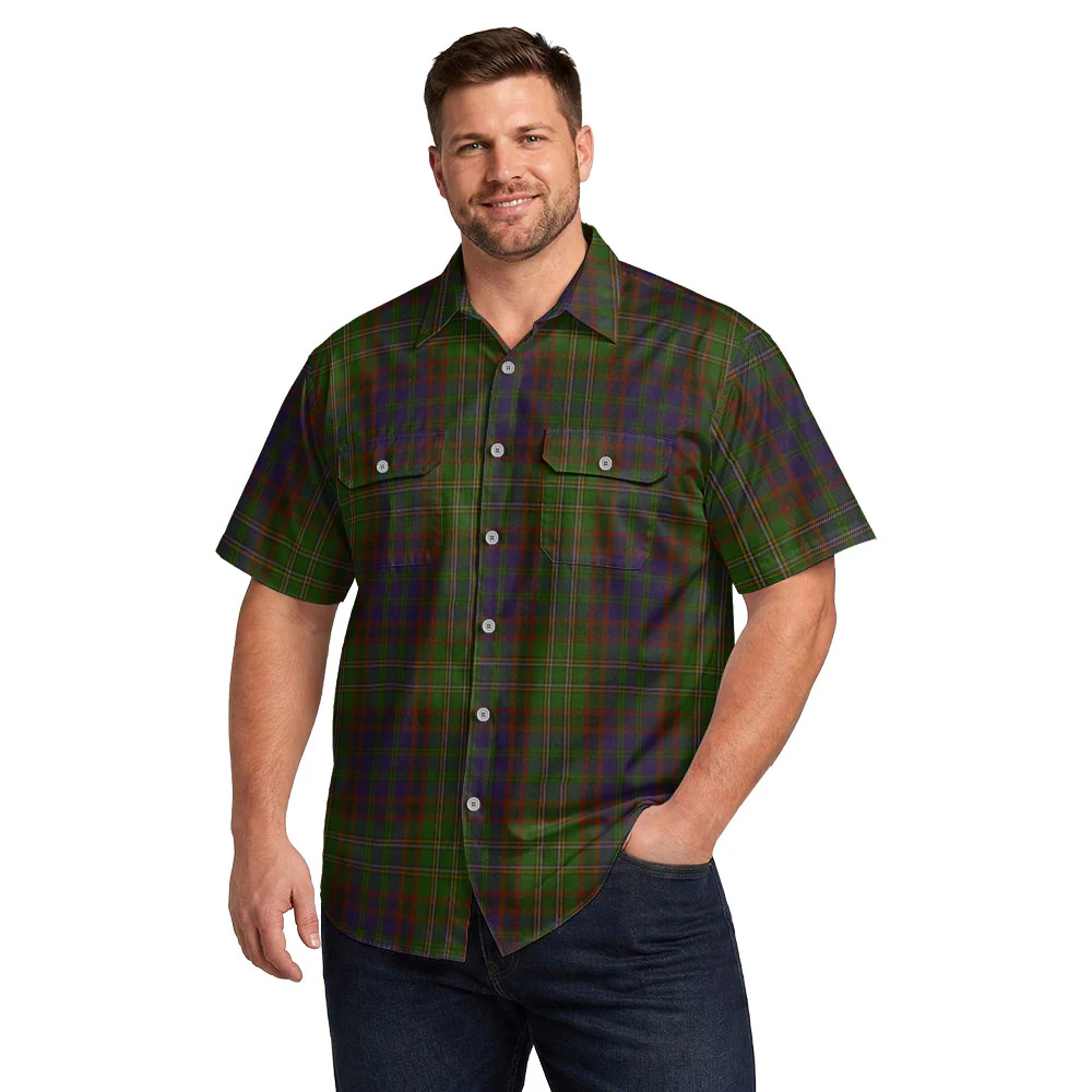 Scottish Cunningham Hunting Modern Clan Badge Tartan Short Sleeve Work Shirt - Image 4
