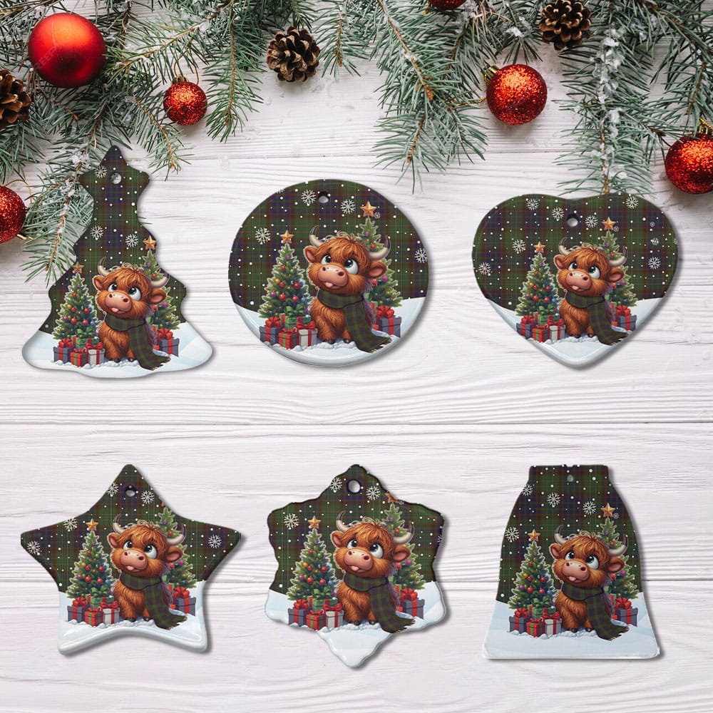 Scottish Cunningham Hunting Modern Tartan Ceramic Ornament Cute Highland Cow Christmas