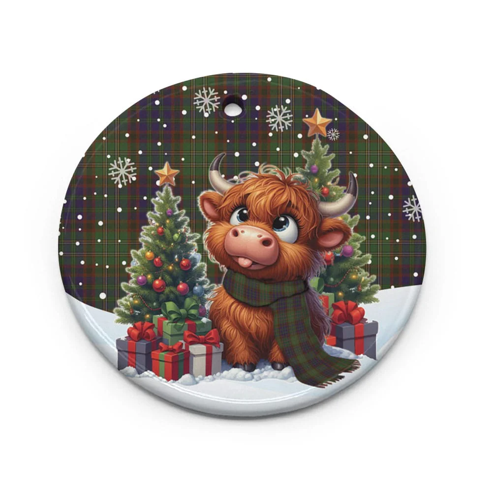 Scottish Cunningham Hunting Modern Tartan Ceramic Ornament Cute Highland Cow Christmas - Image 2