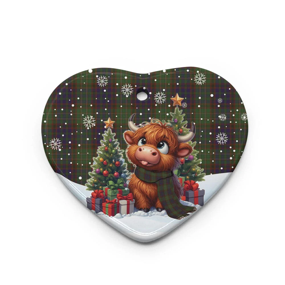 Scottish Cunningham Hunting Modern Tartan Ceramic Ornament Cute Highland Cow Christmas - Image 3