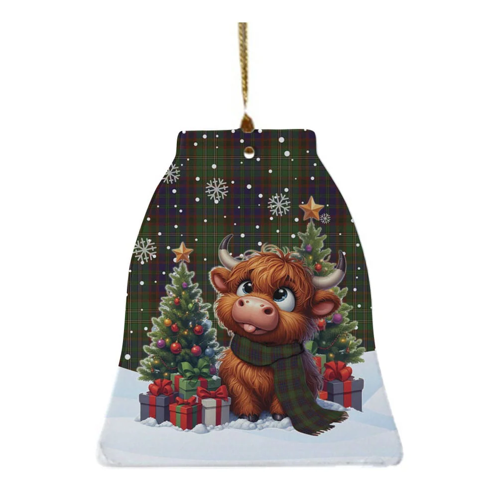 Scottish Cunningham Hunting Modern Tartan Ceramic Ornament Cute Highland Cow Christmas - Image 4