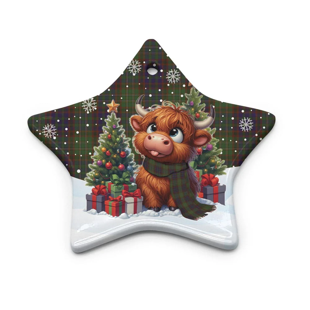 Scottish Cunningham Hunting Modern Tartan Ceramic Ornament Cute Highland Cow Christmas - Image 5