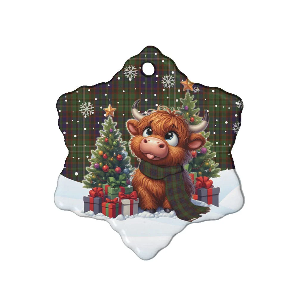 Scottish Cunningham Hunting Modern Tartan Ceramic Ornament Cute Highland Cow Christmas - Image 6