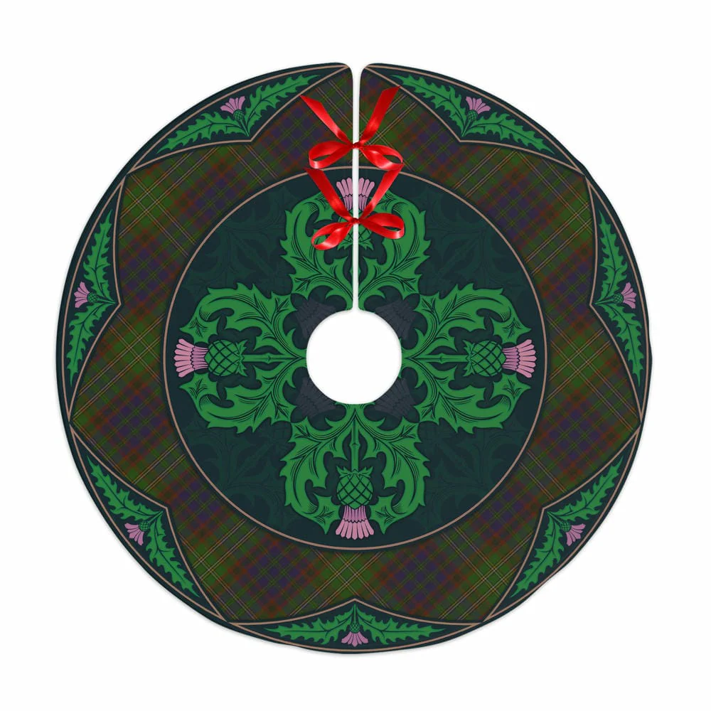 Scottish Cunningham Hunting Modern Tartan Christmas Tree Skirt Old Scottish Thistle Flower