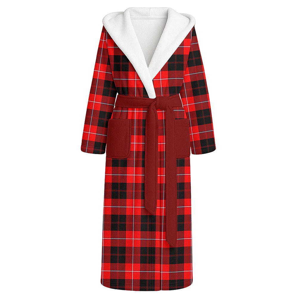 Scottish Cunningham Modern Clan Badge Tartan Flannel Hooded Bathrobe