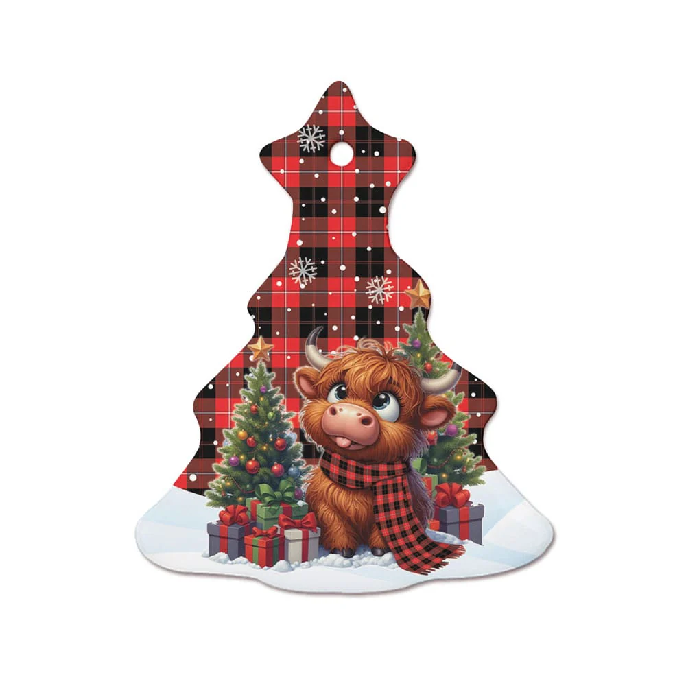 Scottish Cunningham Modern Tartan Ceramic Ornament Cute Highland Cow Christmas - Image 7