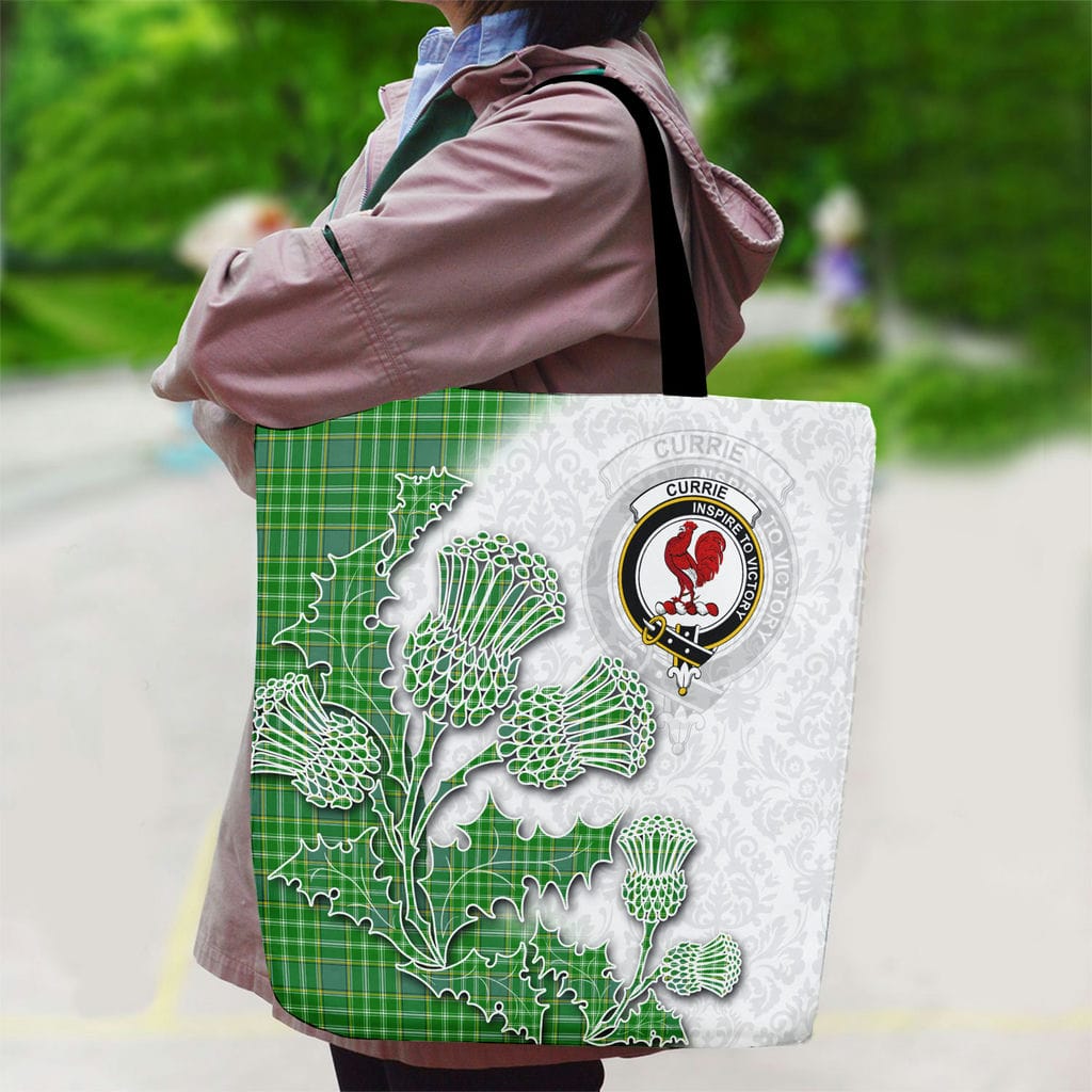 Scottish Currie Clan Badge Tartan Canvas Bag With Shoulder Straps - Thistle Flowers Style - Image 2