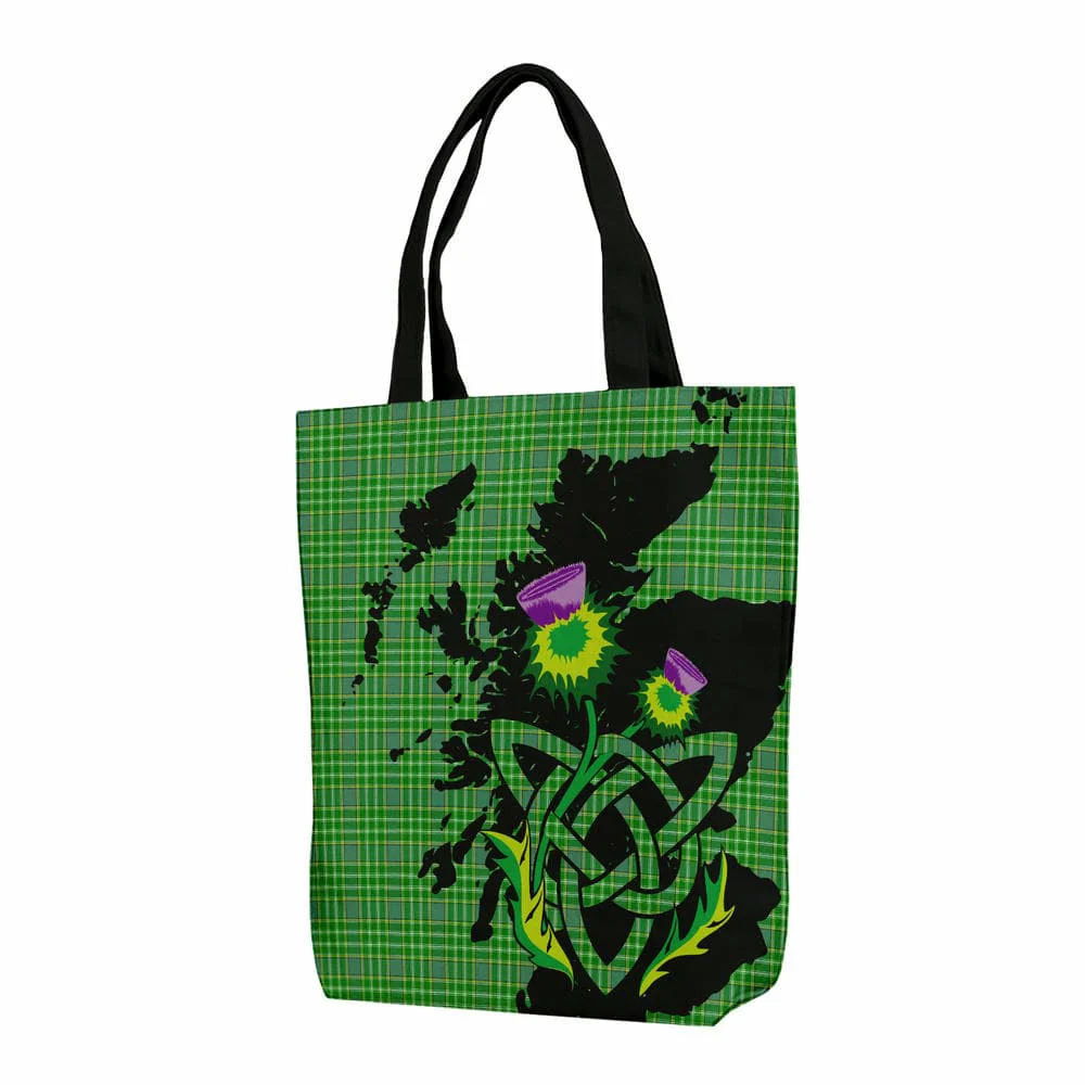 Scottish Currie Tartan Canvas Bag With Shoulder Strap With Thistle