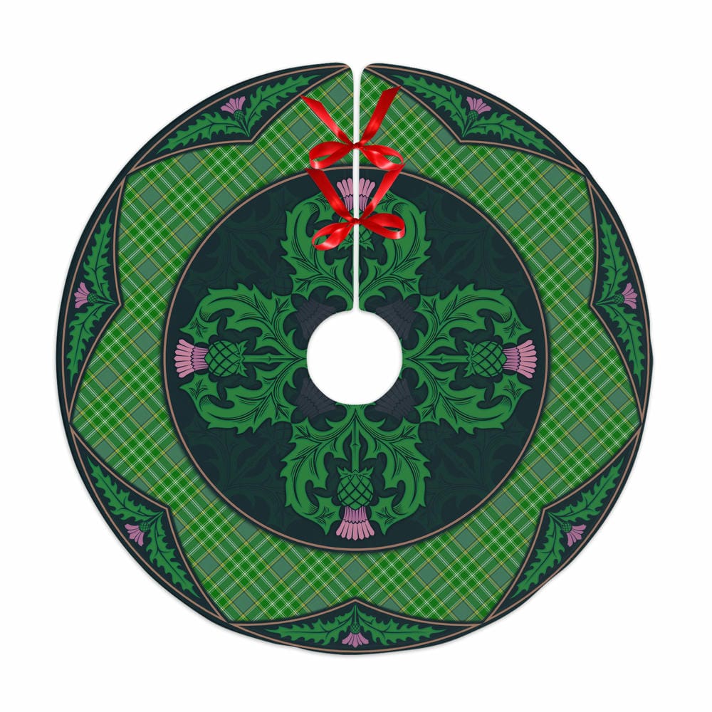 Scottish Currie Tartan Christmas Tree Skirt Old Scottish Thistle Flower