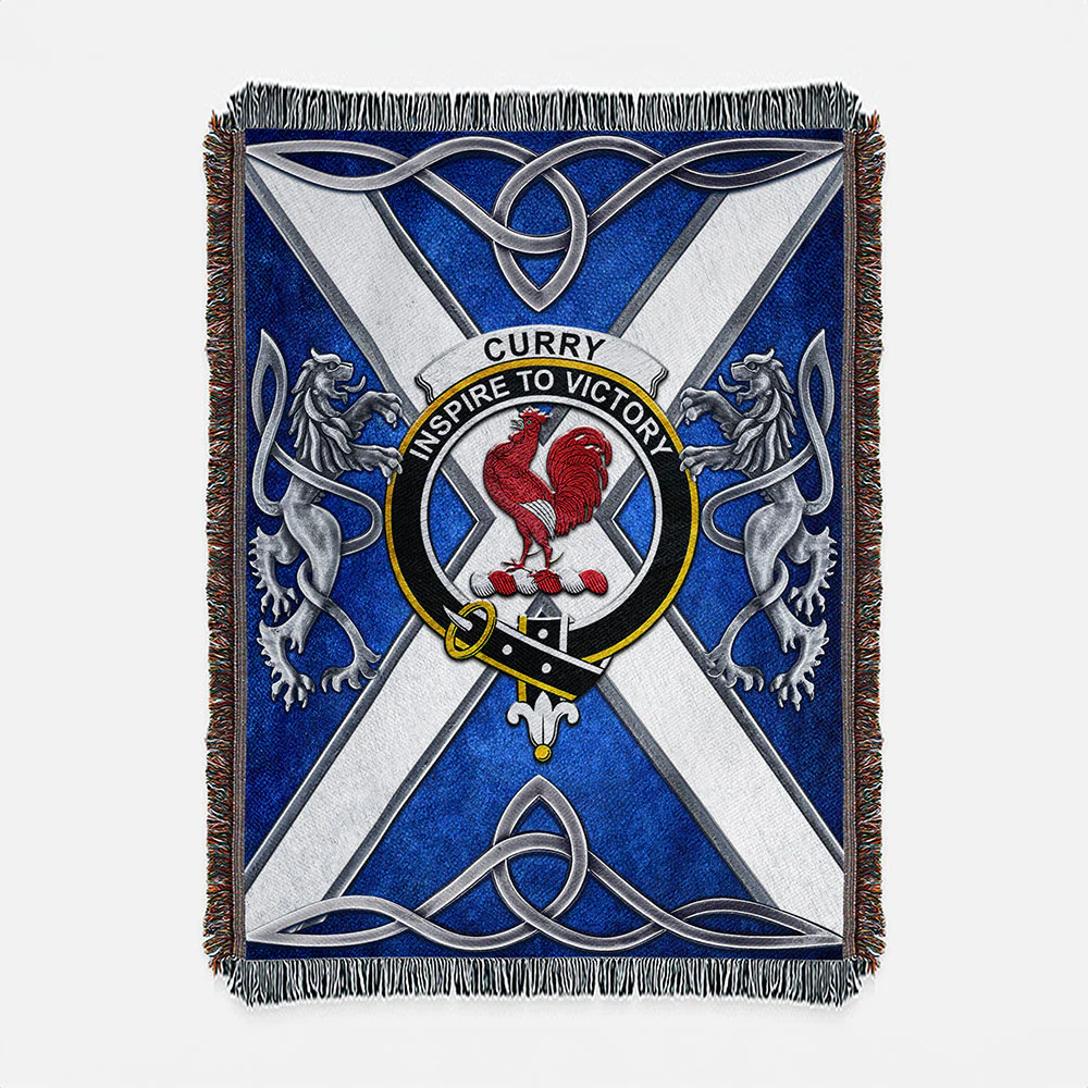 Scottish Curry Clan Badge Woven Blanket Silver Rampant Lion Emblem