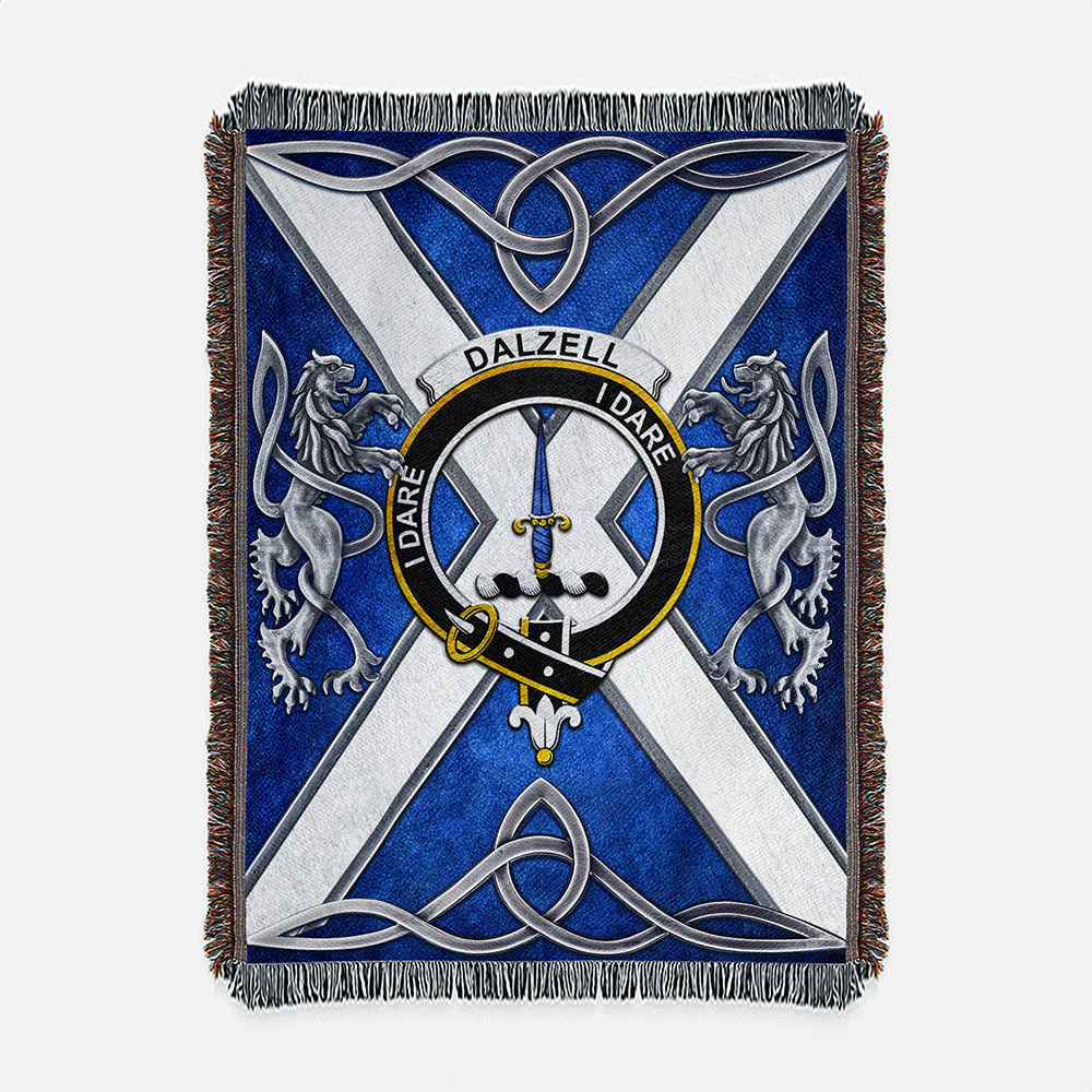 Scottish Dalzell Clan Badge Woven Blanket Silver Rampant Lion Emblem