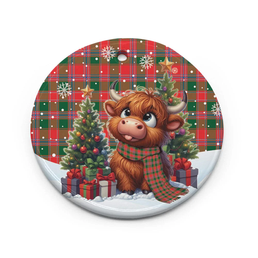 Scottish Dalziel Modern Tartan Ceramic Ornament Cute Highland Cow Christmas - Image 2