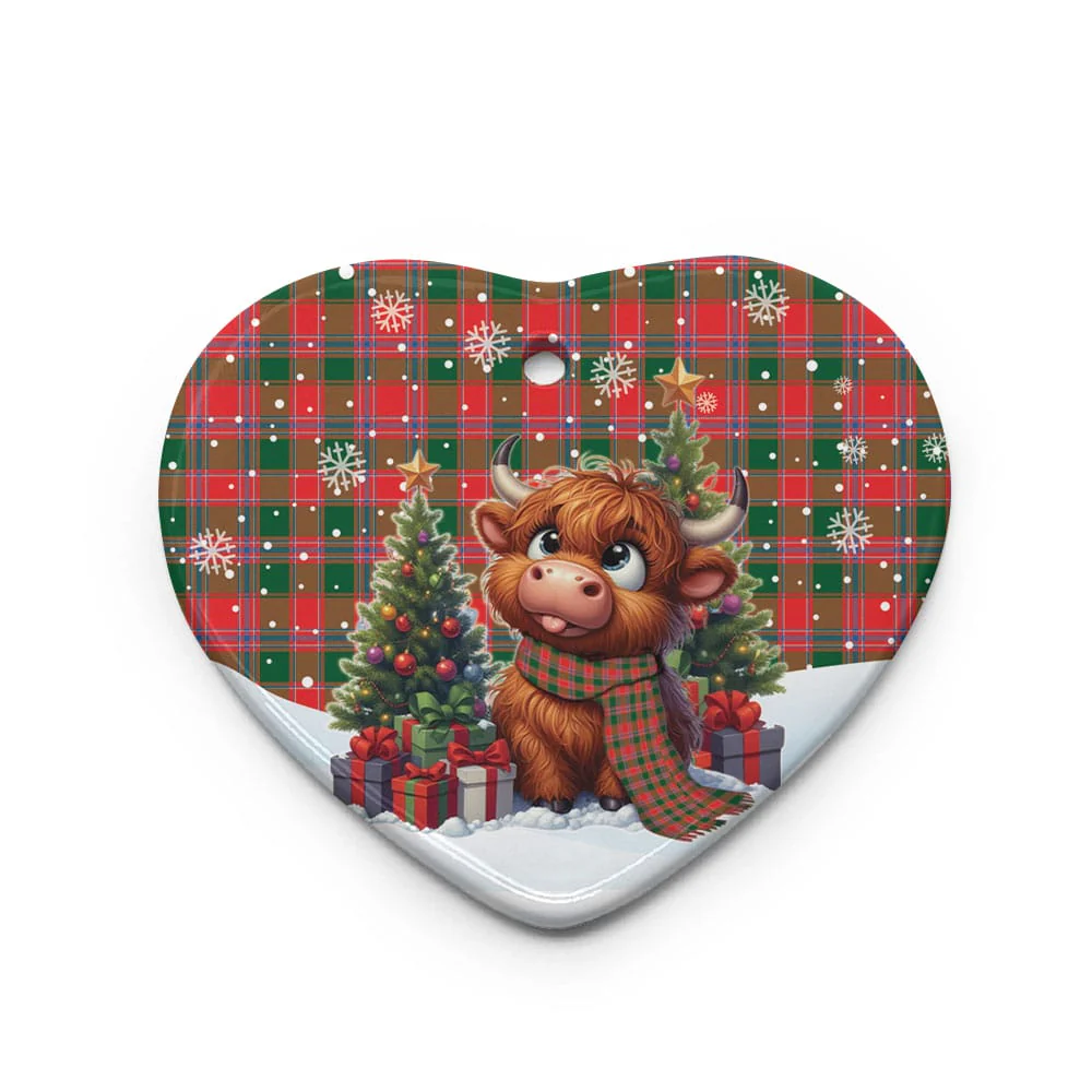 Scottish Dalziel Modern Tartan Ceramic Ornament Cute Highland Cow Christmas - Image 3