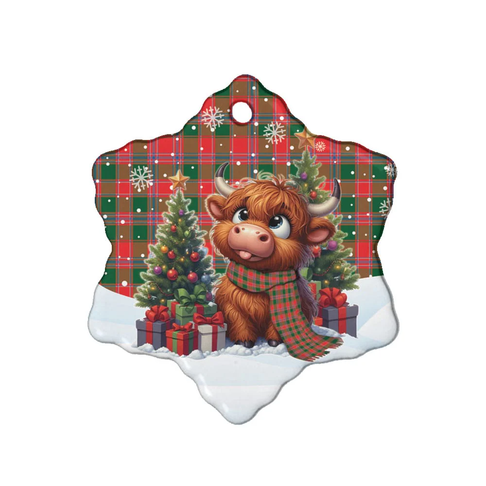 Scottish Dalziel Modern Tartan Ceramic Ornament Cute Highland Cow Christmas - Image 6