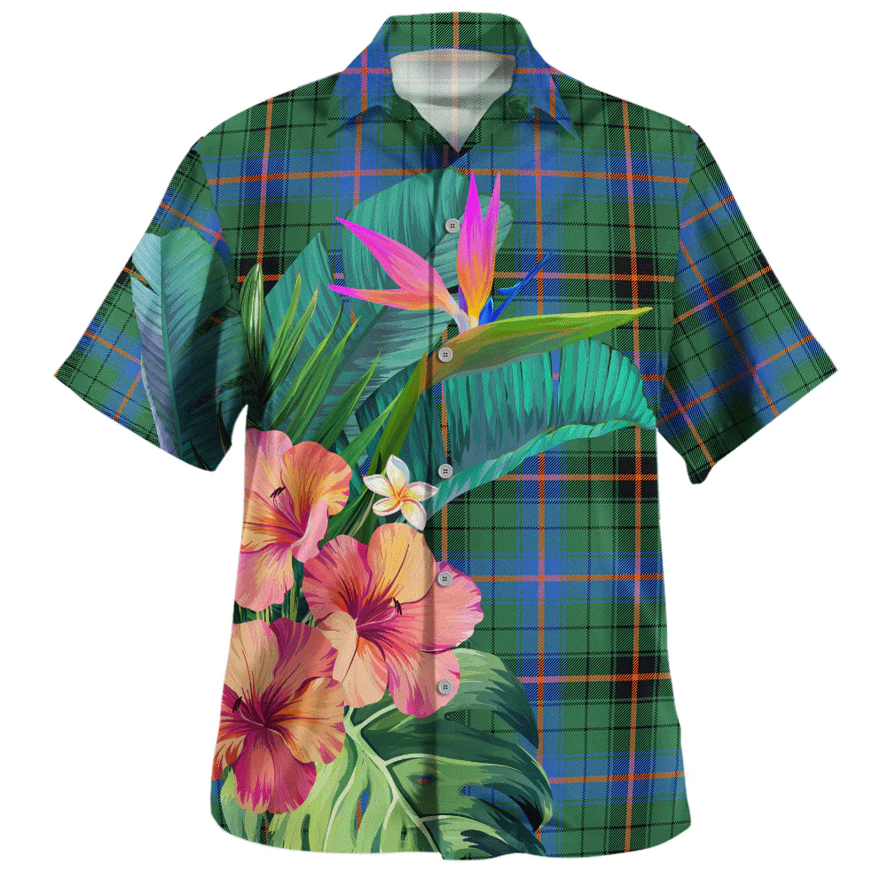 Scottish Davidson Ancient Clan Badge Tartan Hawaiian Shirt Bouquet Tropical Style - Image 2