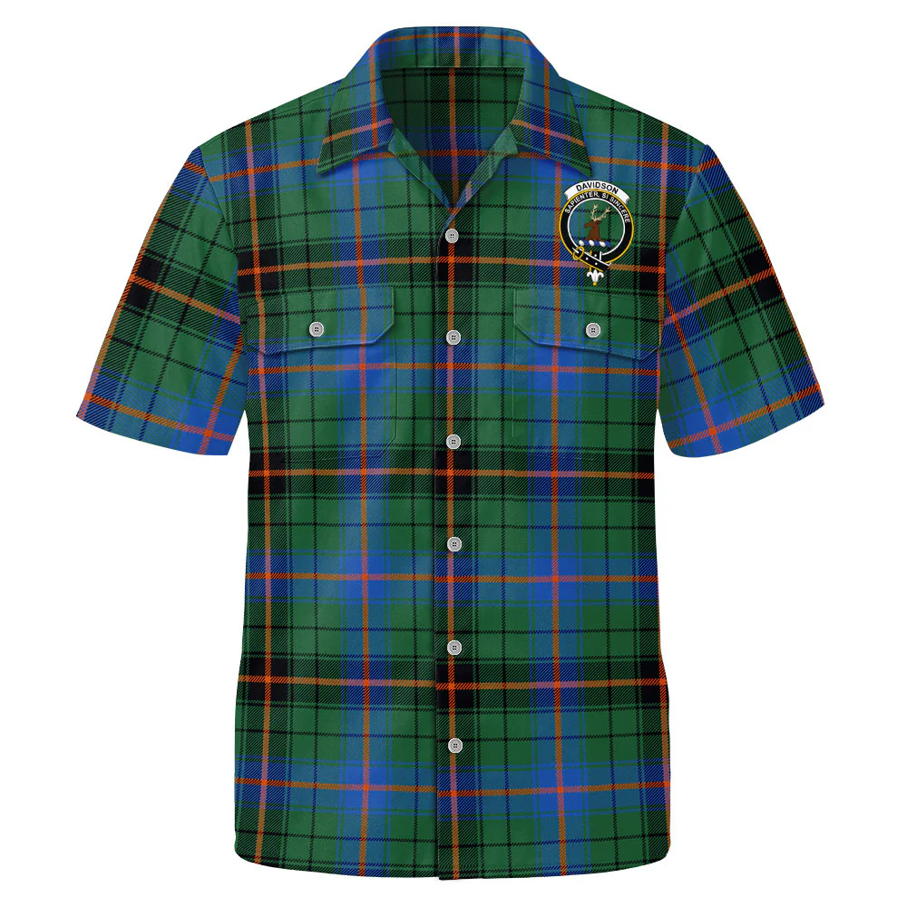 Scottish Davidson Ancient Clan Badge Tartan Short Sleeve Work Shirt - Image 2