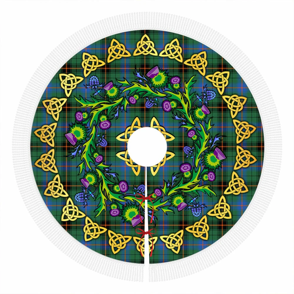 Scottish Davidson Ancient Tartan Thistle Celtic Knot Christmas Tree Skirt - Image 4