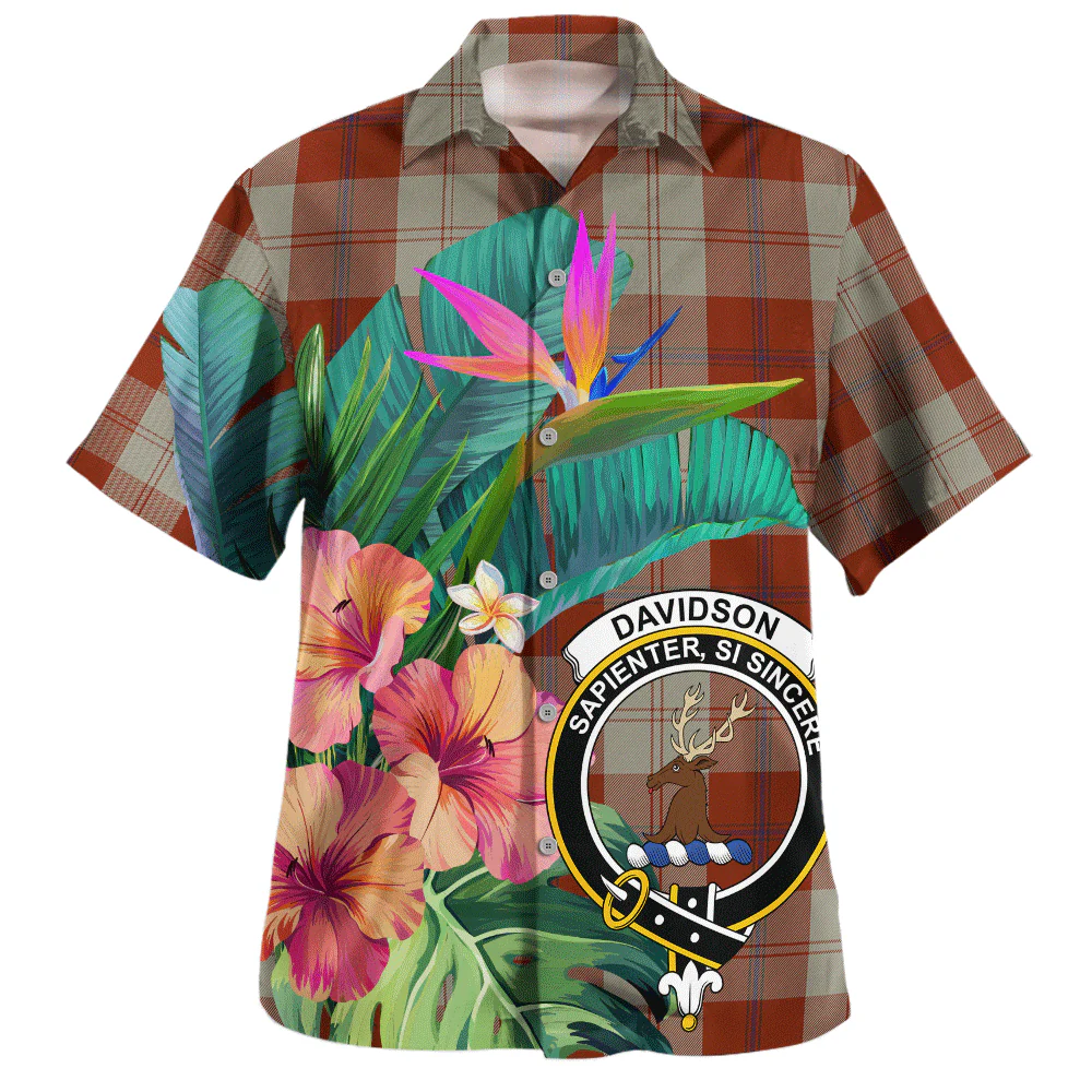 Scottish Davidson Dress Dancers Clan Badge Tartan Hawaiian Shirt Bouquet Tropical Style