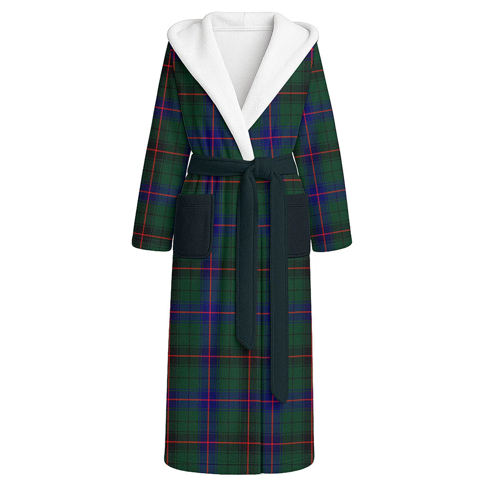 Scottish Davidson Modern Clan Badge Tartan Flannel Hooded Bathrobe