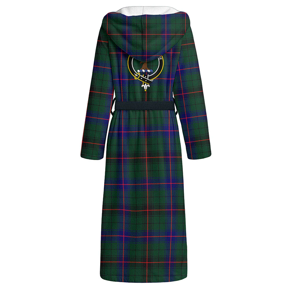 Scottish Davidson Modern Clan Badge Tartan Flannel Hooded Bathrobe - Image 3