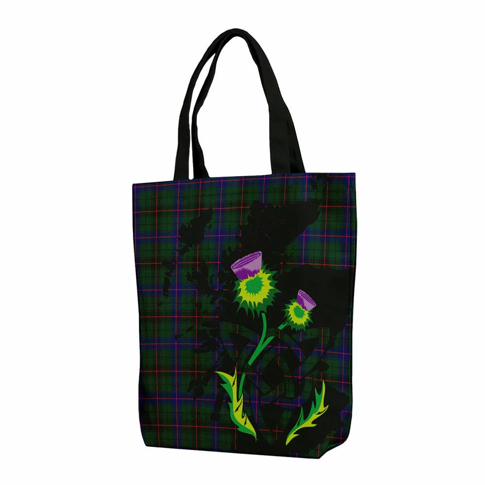 Scottish Davidson Modern Tartan Canvas Bag With Shoulder Strap With Thistle