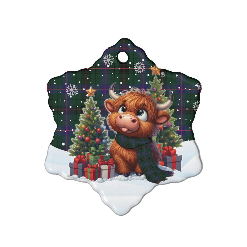 Scottish Davidson Modern Tartan Ceramic Ornament Cute Highland Cow Christmas - Image 6