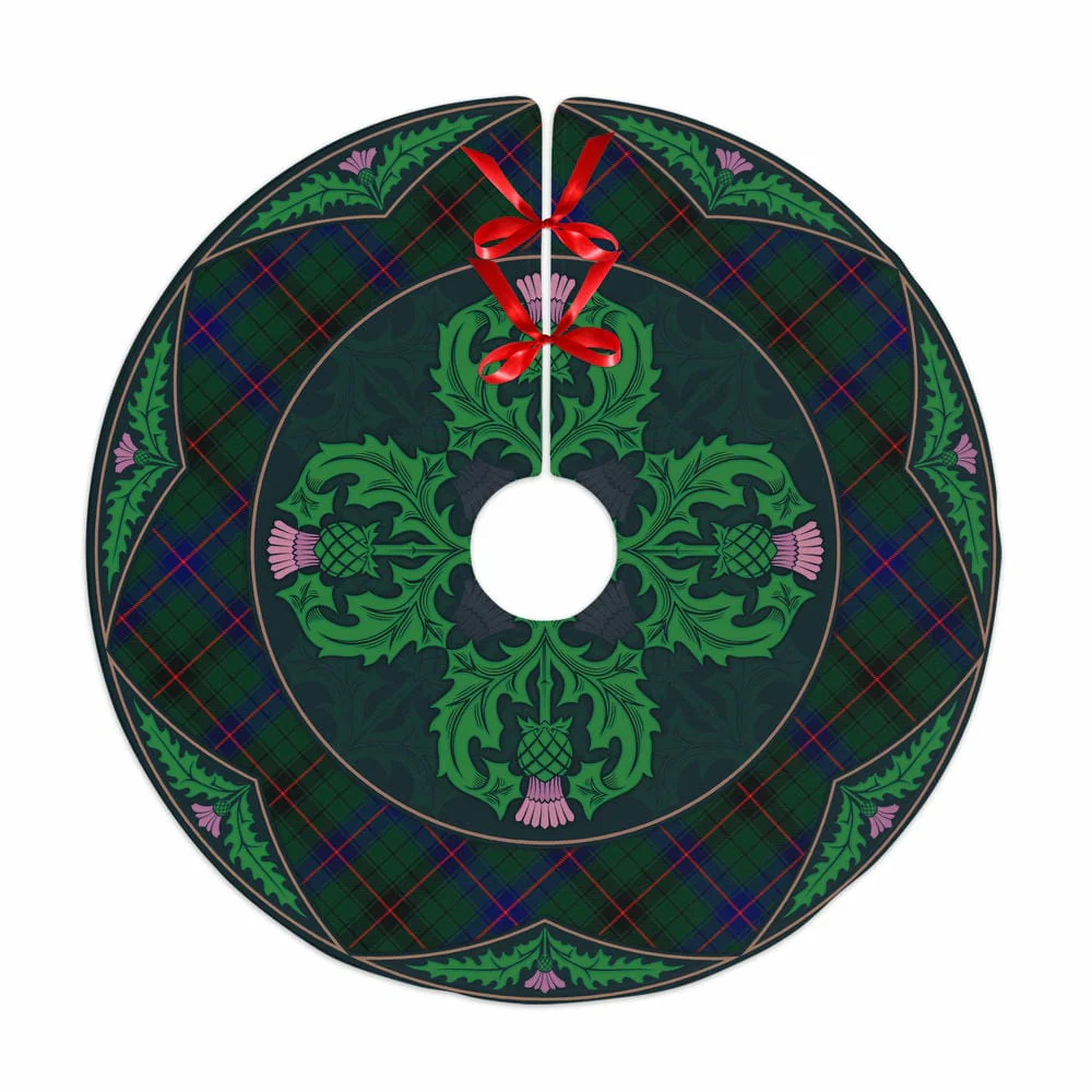 Scottish Davidson Modern Tartan Christmas Tree Skirt Old Scottish Thistle Flower