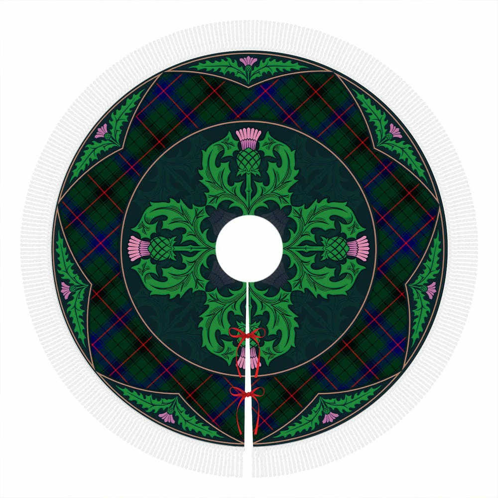 Scottish Davidson Modern Tartan Christmas Tree Skirt Old Scottish Thistle Flower - Image 4