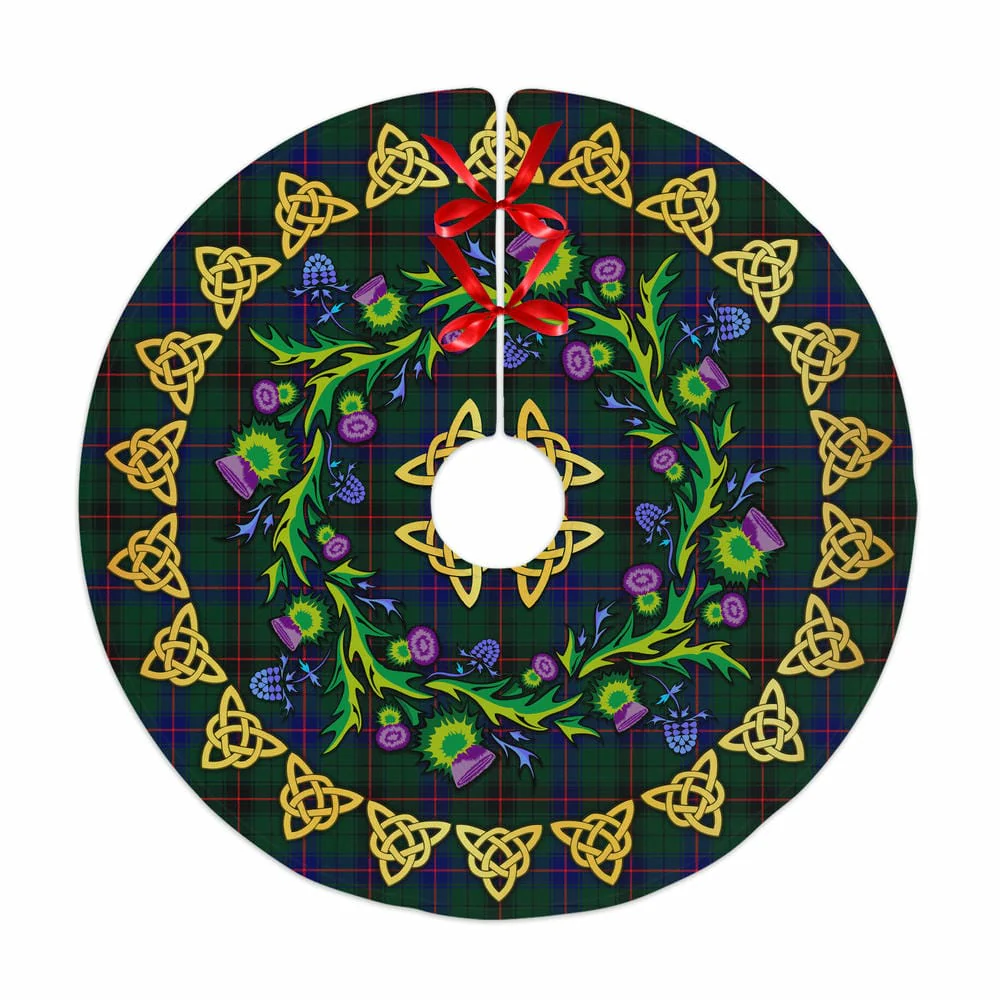 Scottish Davidson Modern Tartan Thistle Celtic Knot Christmas Tree Skirt