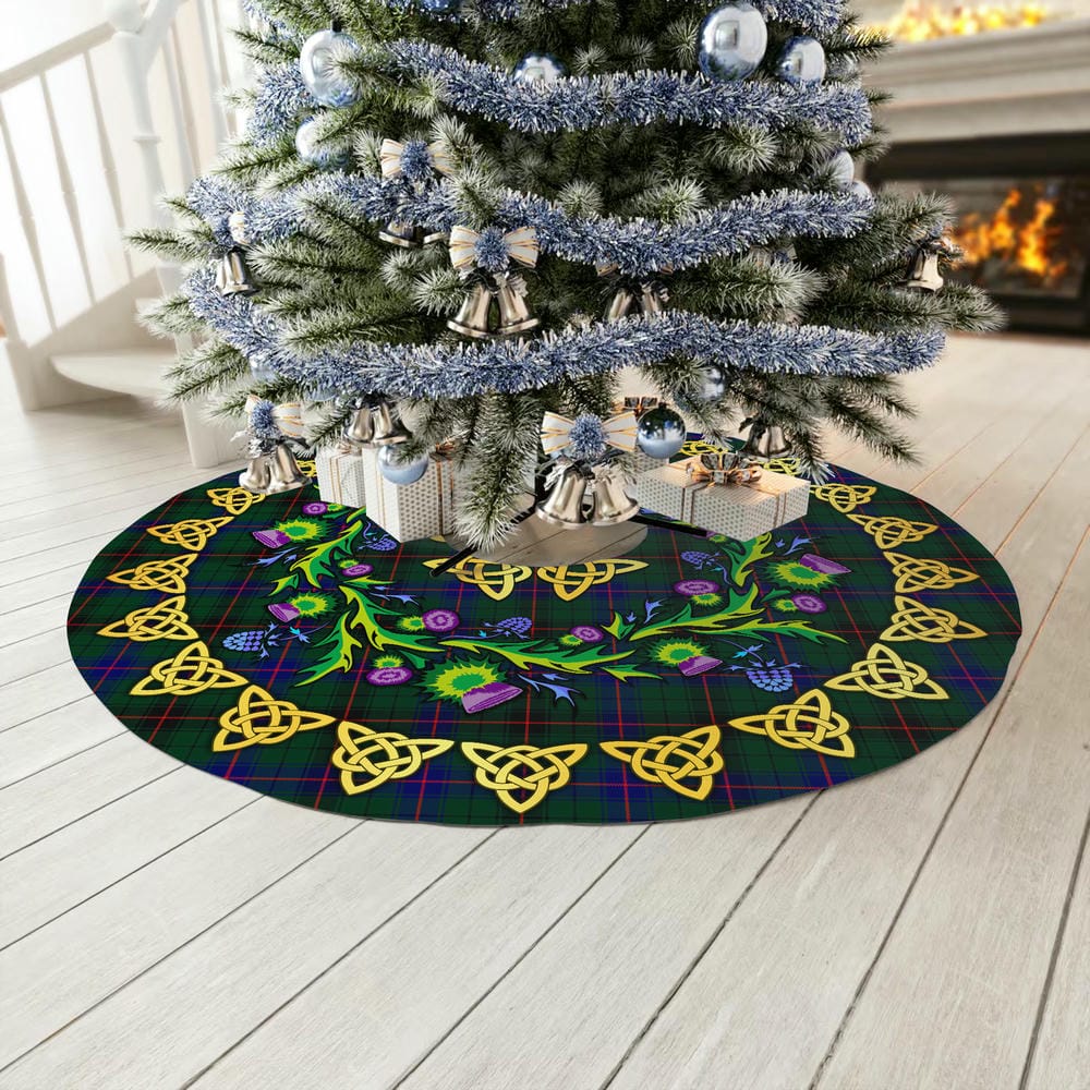 Scottish Davidson Modern Tartan Thistle Celtic Knot Christmas Tree Skirt - Image 3