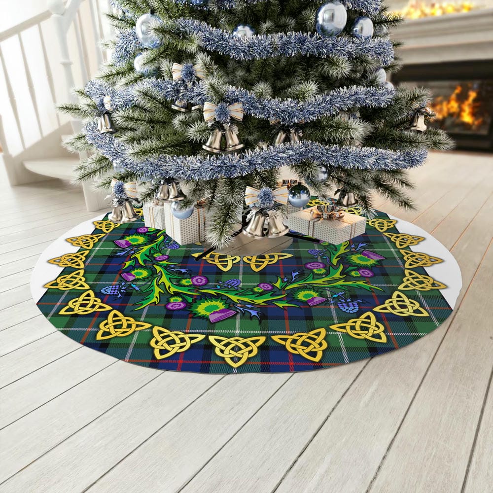 Scottish Davidson of Tulloch Tartan Thistle Celtic Knot Christmas Tree Skirt - Image 3