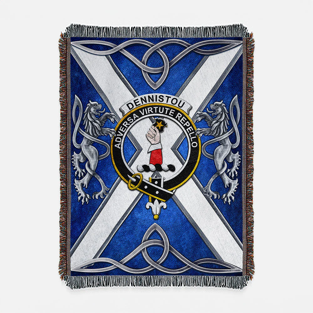 Scottish Dennistoun Clan Badge Woven Blanket Silver Rampant Lion Emblem