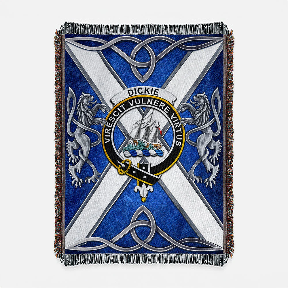 Scottish Dickie Clan Badge Woven Blanket Silver Rampant Lion Emblem