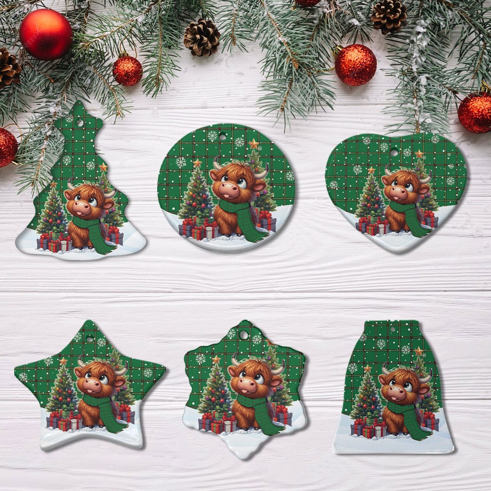 Scottish Don (Tribe-of-Mar) Tartan Ceramic Ornament Cute Highland Cow Christmas