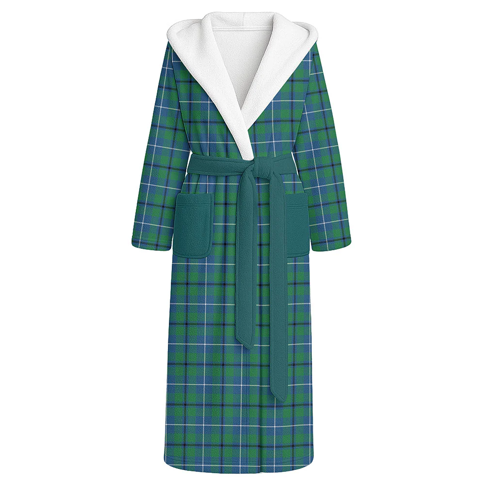 Scottish Douglas Ancient Clan Badge Tartan Flannel Hooded Bathrobe