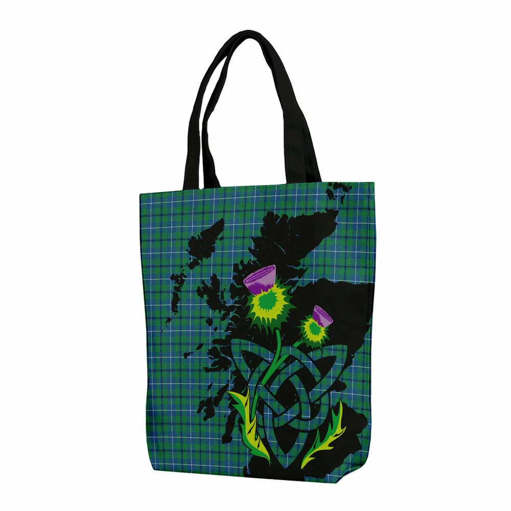 Scottish Douglas Ancient Tartan Canvas Bag With Shoulder Strap With Thistle