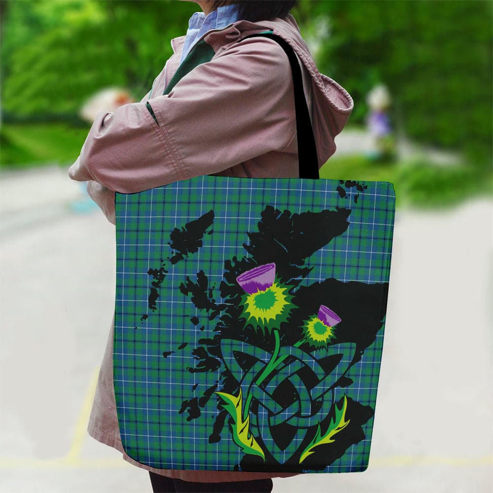 Scottish Douglas Ancient Tartan Canvas Bag With Shoulder Strap With Thistle - Image 2