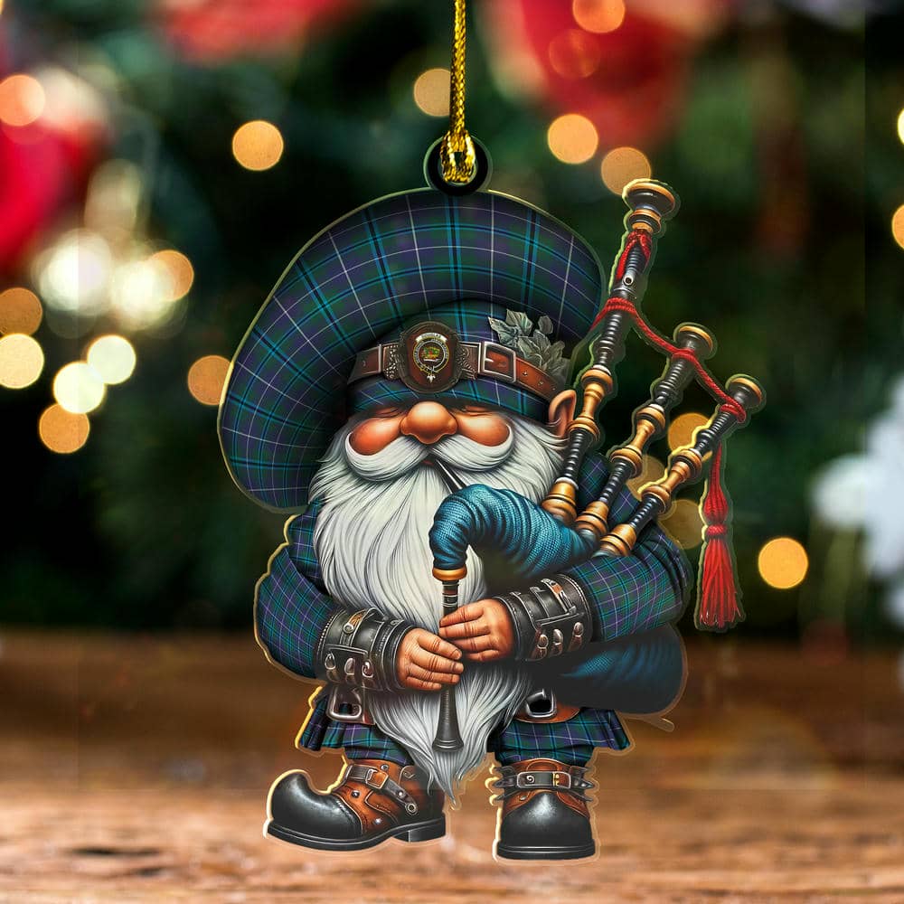 Scottish Douglas Clan Badge Tartan Bagpiper Gnome Ornament