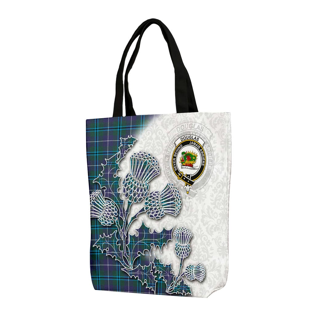 Scottish Douglas Clan Badge Tartan Canvas Bag With Shoulder Straps - Thistle Flowers Style