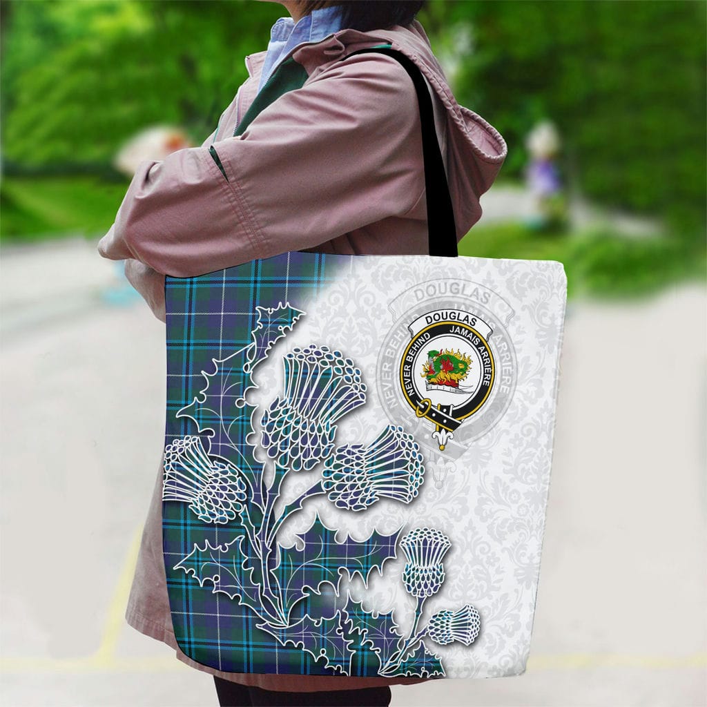 Scottish Douglas Clan Badge Tartan Canvas Bag With Shoulder Straps - Thistle Flowers Style - Image 2