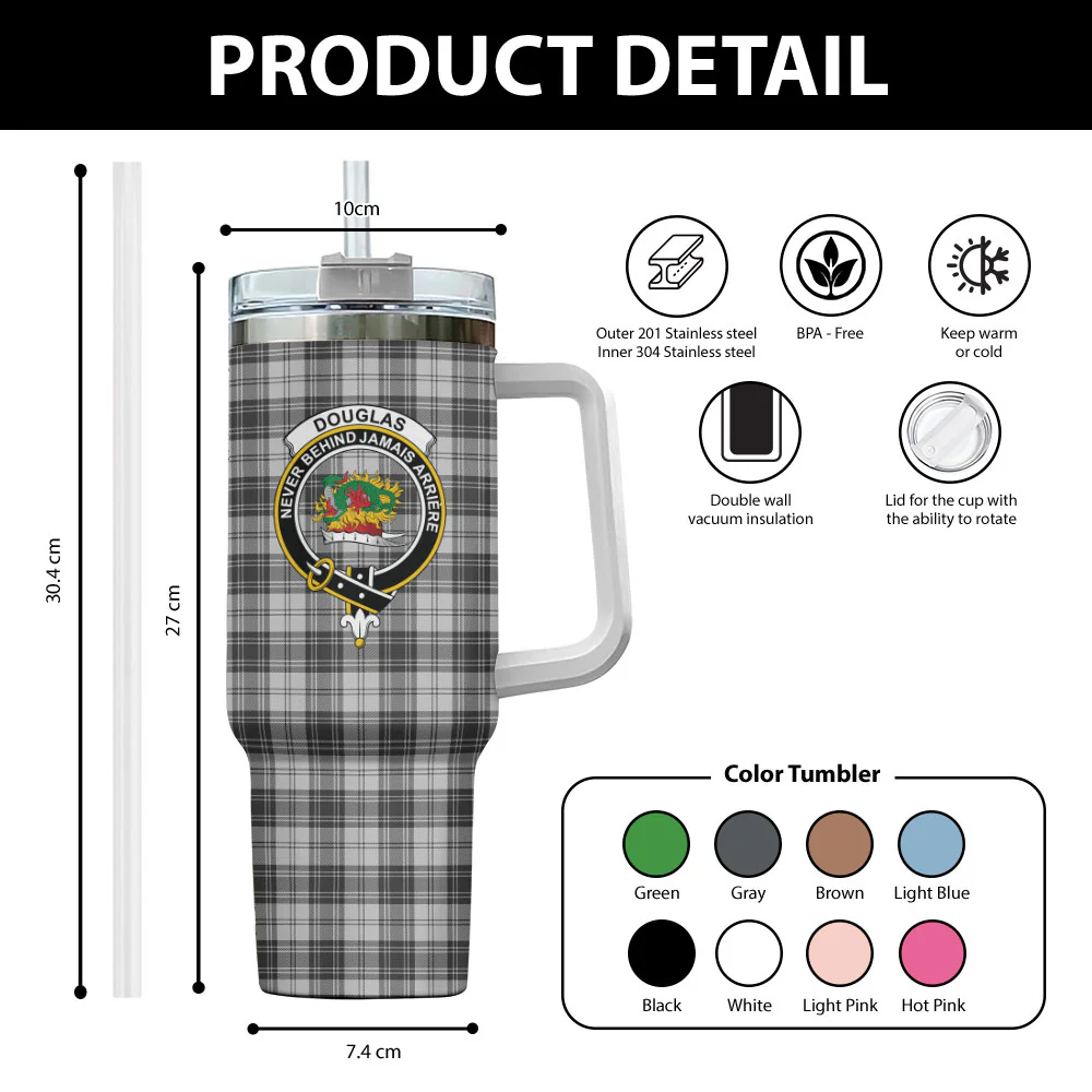 Scottish Douglas Grey Modern Clan Badge Tartan 40oz Tumbler - Image 2