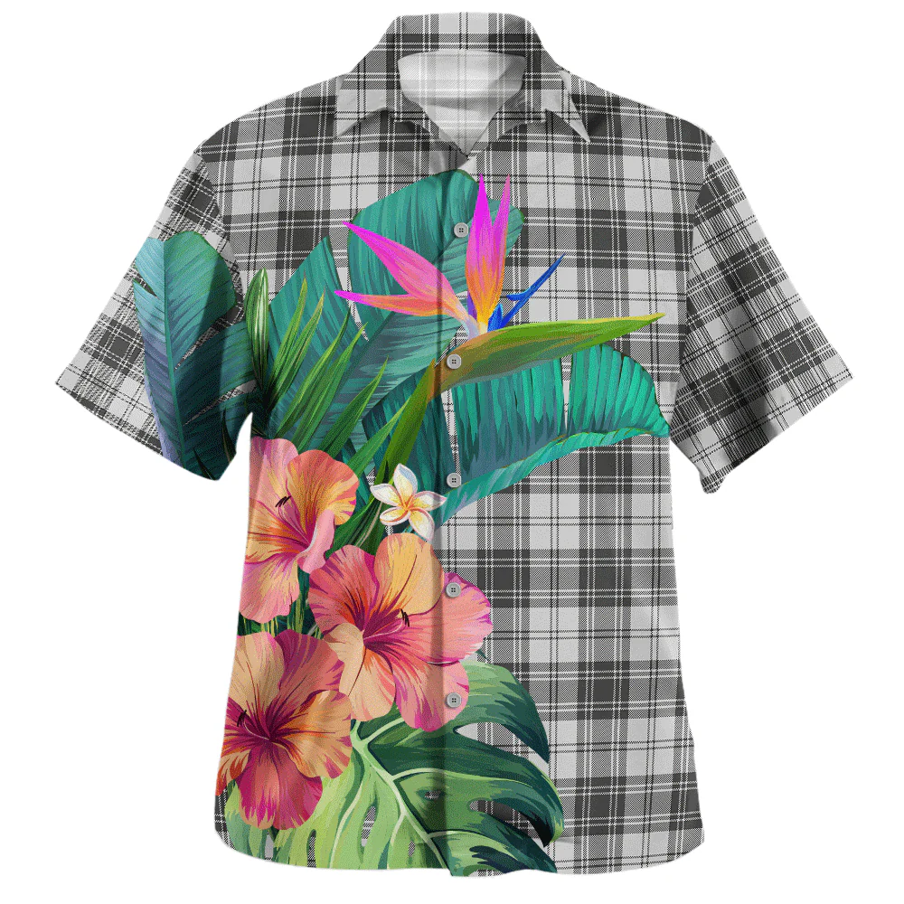 Scottish Douglas Grey Modern Clan Badge Tartan Hawaiian Shirt Bouquet Tropical Style - Image 2