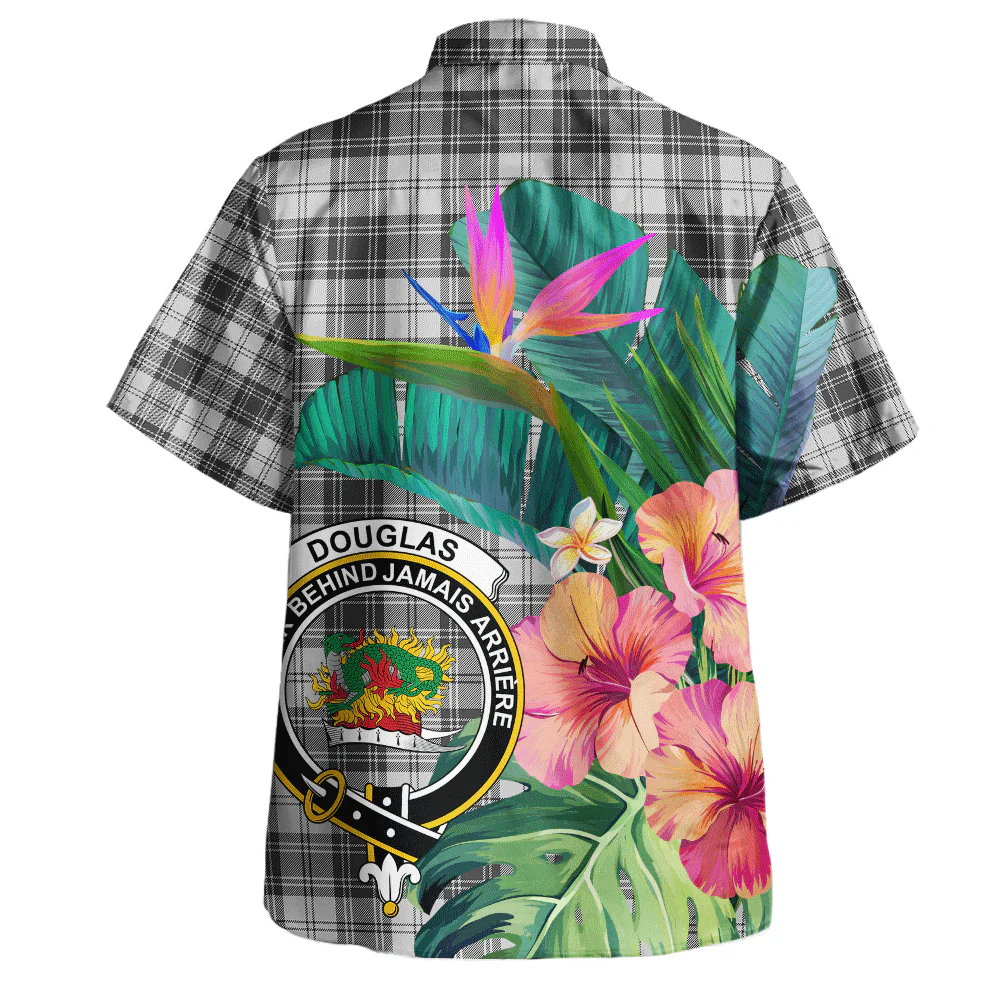 Scottish Douglas Grey Modern Clan Badge Tartan Hawaiian Shirt Bouquet Tropical Style - Image 3